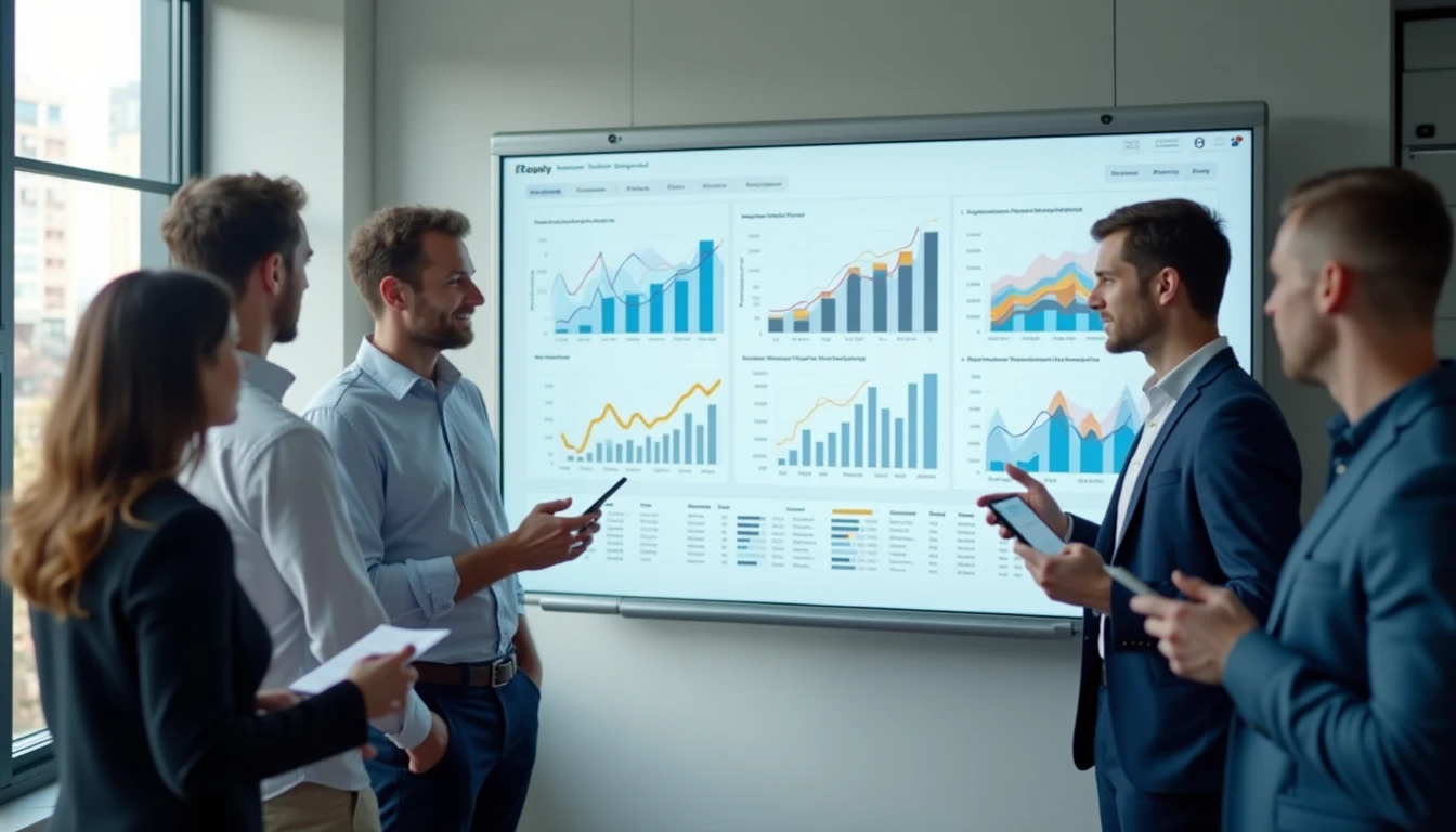 Business strategy planning whiteboard brainstorming team workshop detailed analysis of charts and growth metrics