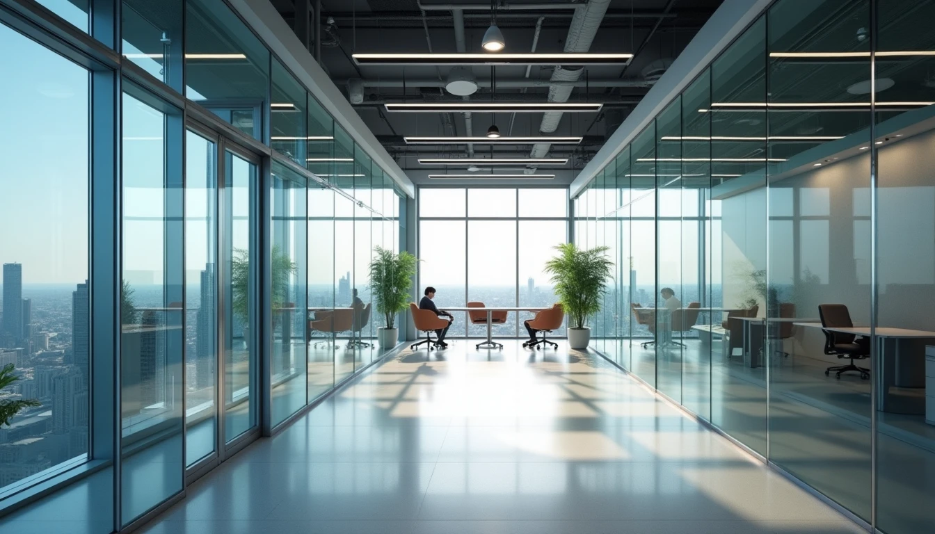 Modern office Frankfurt business environment workspace interior detailed glass walls